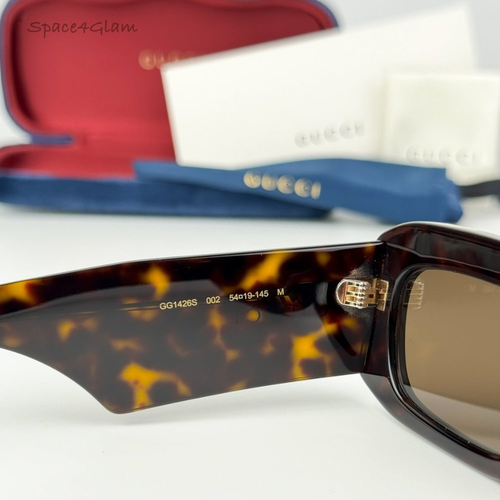 BRAND NEW Gucci GG1426S 002 Dark Havana Brown Unisex Rectangle Sunglasses - Picture 7 of 10